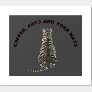 Coffee cats and yoga mats funny yoga and cat drawing Posters and Art